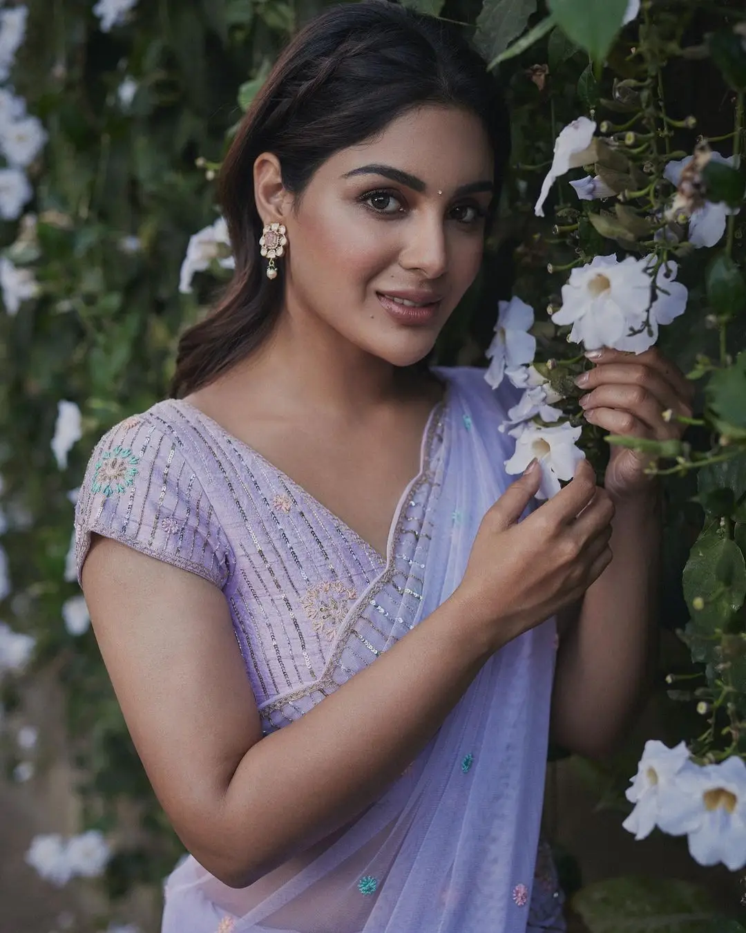 Samyuktha Menon Wearing Beautiful Earring Blue Saree